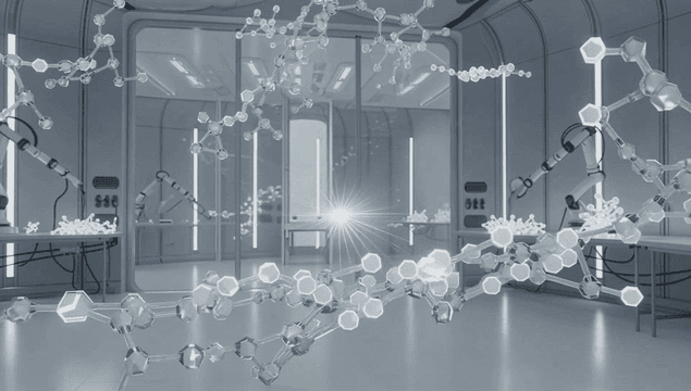 Futuristic laboratory with robotic arms