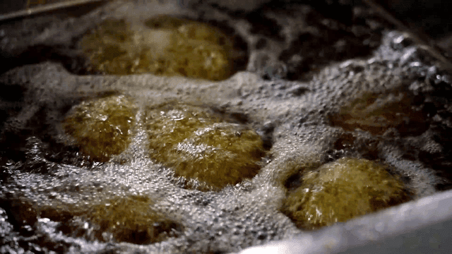 Frying food in hot oil
