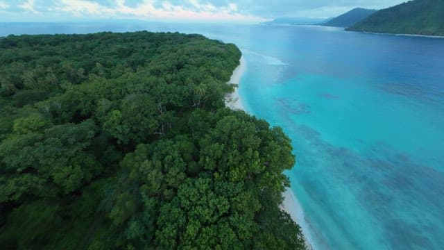 Vast emerald sea near the island at dawn