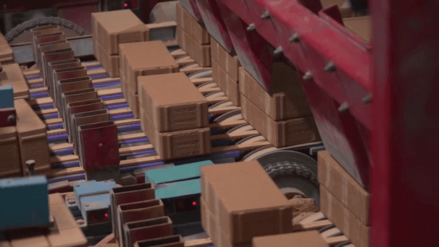 Bricks moving on a conveyor belt