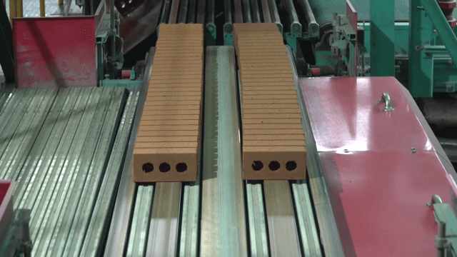 Bricks on a conveyor in a factory