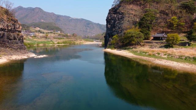 Tranquil river flowing through a mountain