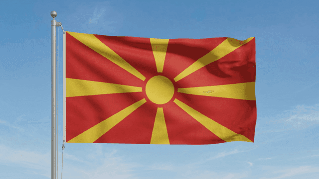 North Macedonian flag fluttering under clear sky