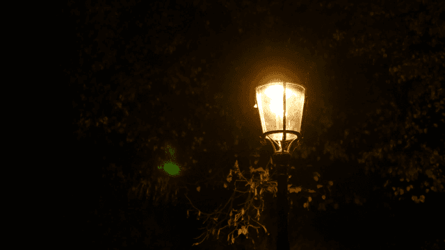 Street lamp glowing in the dark night