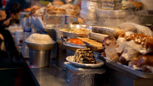 Bustling Korean street food market