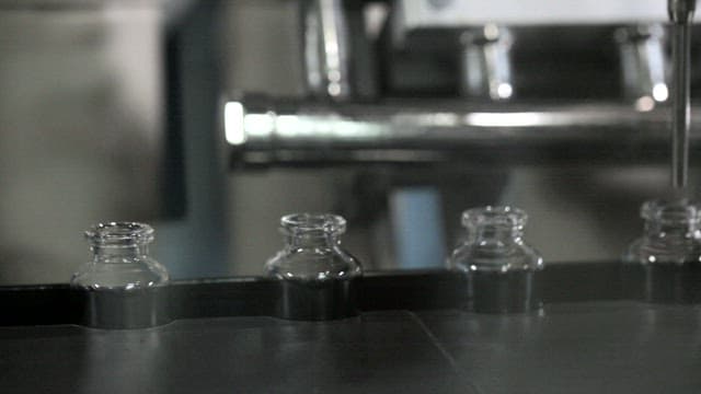 Close-up of a pharmaceutical production line in a factory