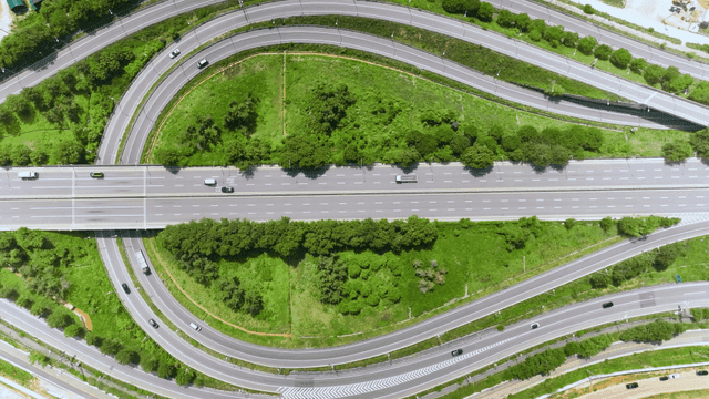 Aerial view of a highway interchange