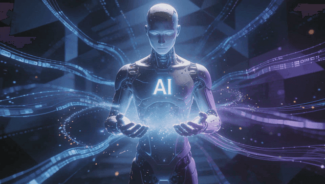 손에 빛나는 에너지를 가진 AI 로봇