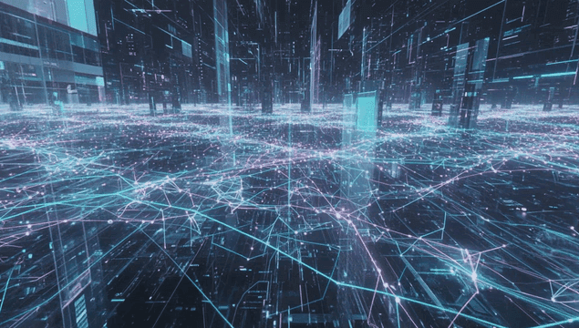 Digital network with glowing lines