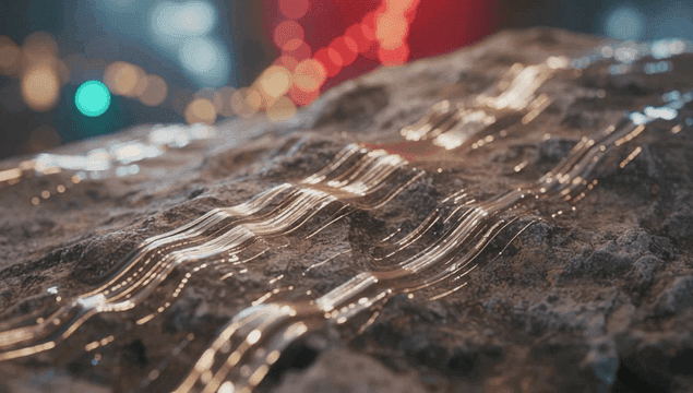 질감 있는 표면 위의 빛나는 선들