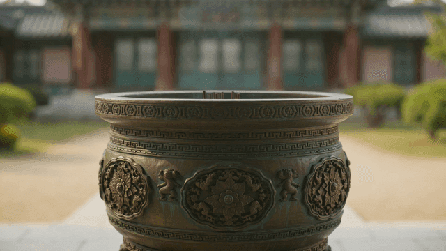 Traditional incense burner in a courtyard