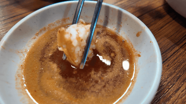 Boneless codfish soup dipped in soy sauce