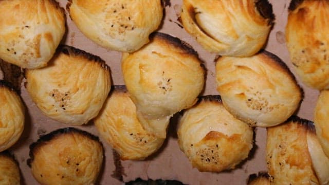 Freshly baked pastries with sesame seeds