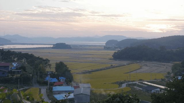 일몰의 평화로운 농촌 풍경