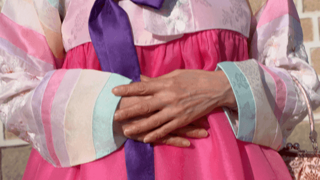 Pink traditional Korean hanbok costume