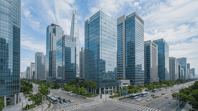 Modern cityscape with tall skyscrapers