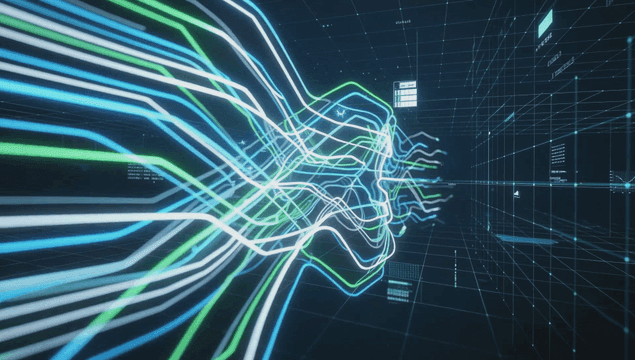 Flowing digital lines in a virtual space