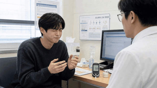 Diabetic patients consulting with doctor