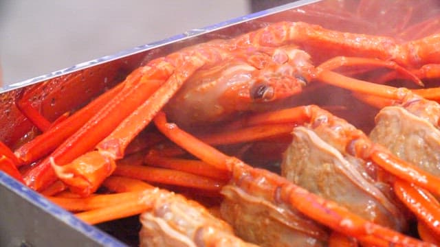 Fresh red crab prepared in a steamer