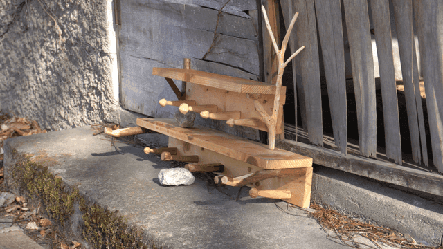 콘크리트 표면 위의 목재 선반