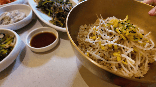 Korean rice bowl with side dishes