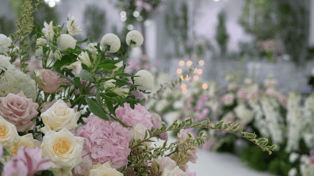 Beautiful rose flower decorations at wedding hall