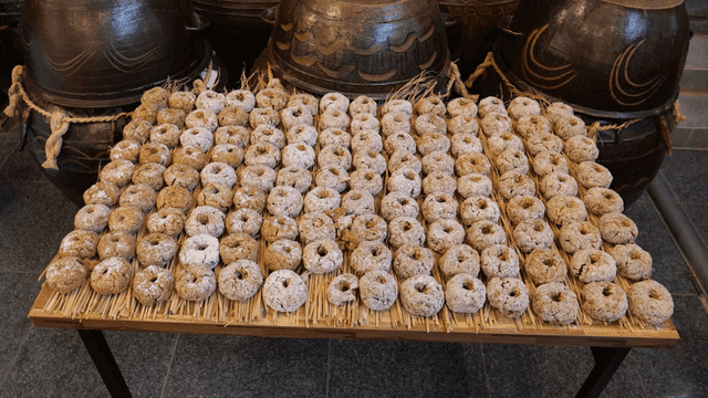 Traditional rice cake paste on table