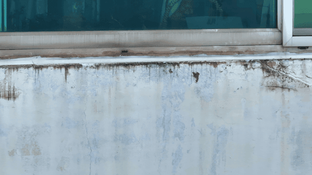 창문 위에 있는 낡은 건물 벽