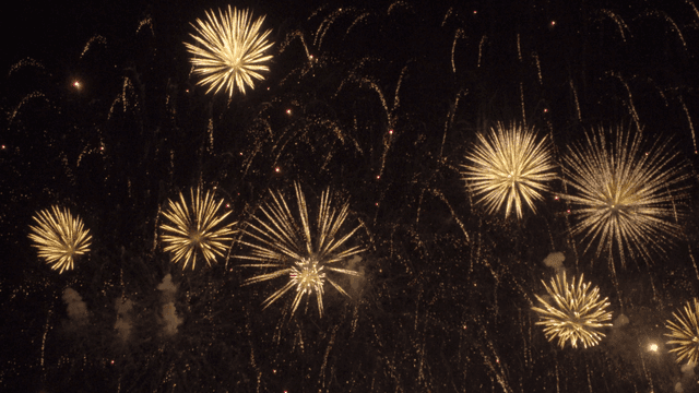 색감이 풍부한 밤하늘의 불꽃놀이