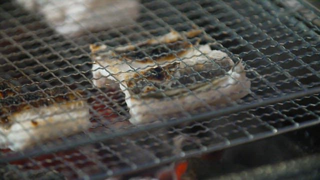 Sea eel grilled until golden brown on a barbecue grill