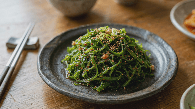 Plate of seasoned seaweed stems