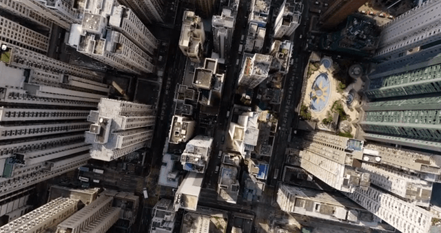 밀집된 도시 경관의 항공 뷰