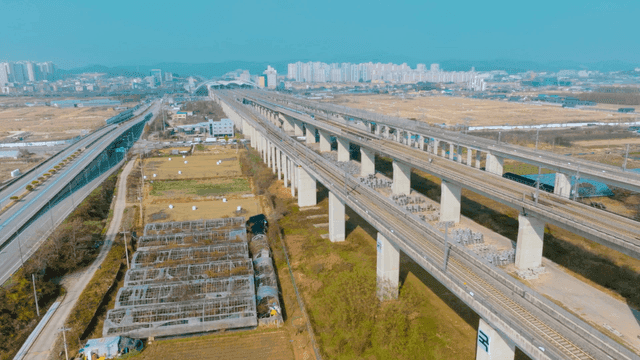 Train tracks and urban landscape