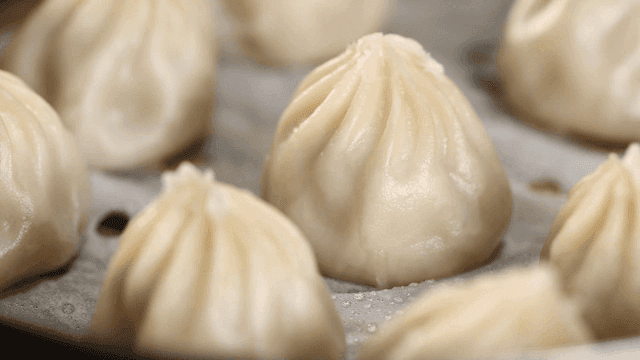 Steamed dumplings on a tray
