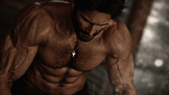 Muscular man focusing on his workout