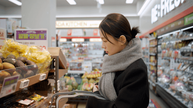 Profile of woman choosing avocados at supermarket