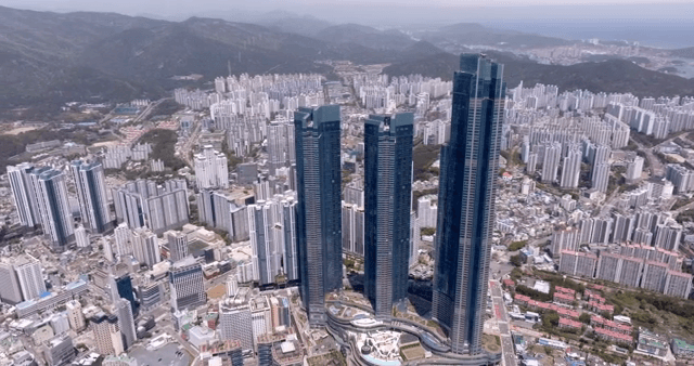 Aerial view of a city with skyscrapers