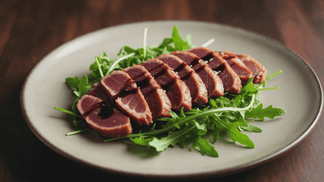 Tuna Tataki with Fresh Arugula and Balsamic Sauce