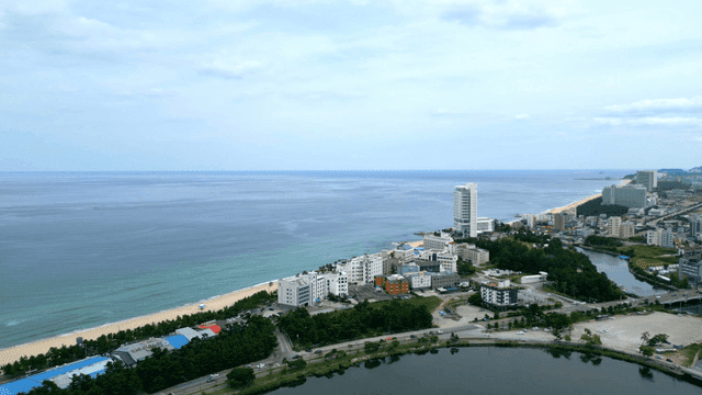 Coastal city with high-rise buildings