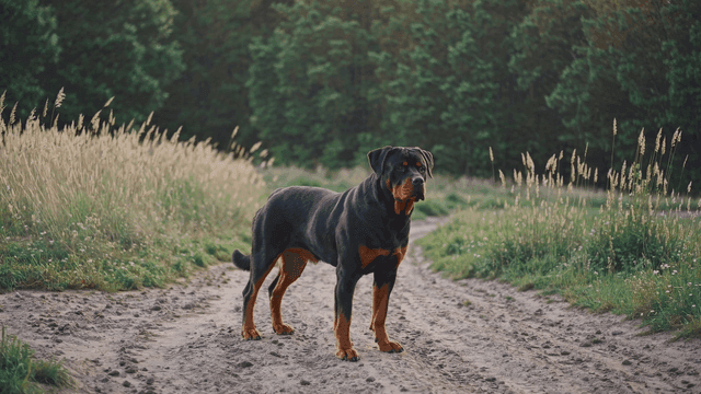 Dog standing on dirt path in nature