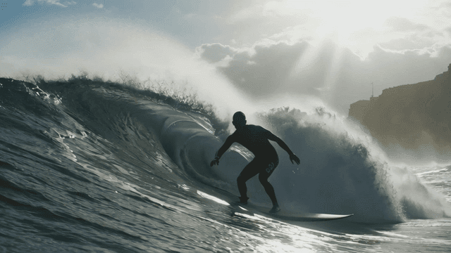 Surfers riding waves under sun