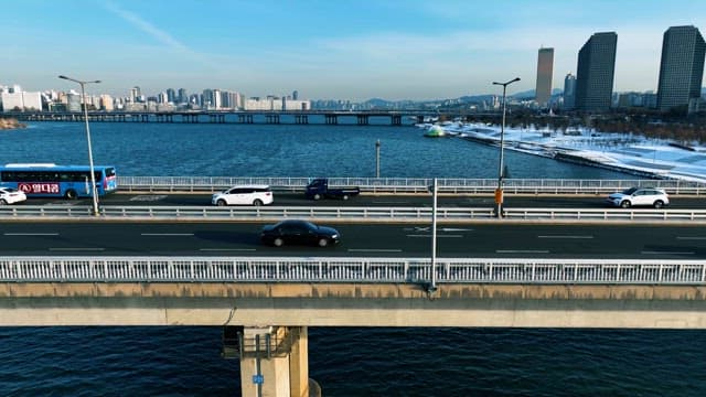 Scenery from a Busy Bridge in the City