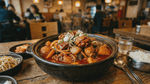 Hot pot containing spicy braised chicken