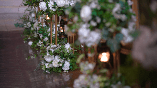 Decorative flowers and lanterns indoors