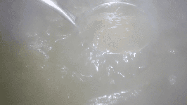 Ladle for stirring boiling broth in pot