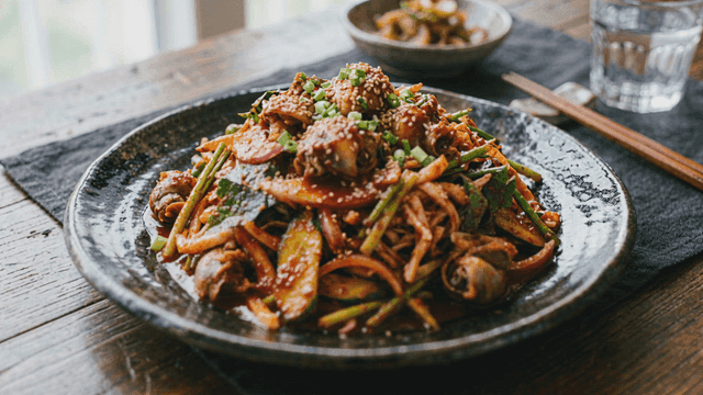 Spicy seasoned whelk with vegetables