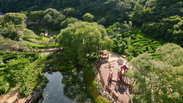 아름다운 미로가 있는 푸른 공원