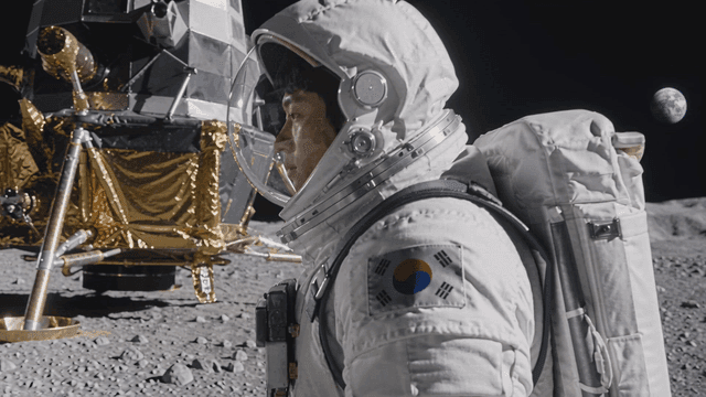 Astronaut on Moon where Earth is visible