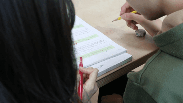 Students studying together at a desk