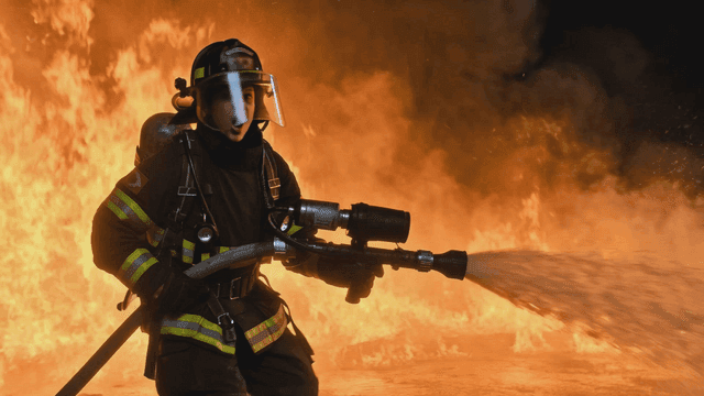 Firefighter battling intense flames